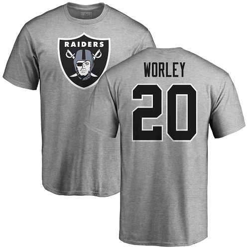 Men Oakland Raiders Ash Daryl Worley Name and Number Logo NFL Football #20 T Shirt->nfl t-shirts->Sports Accessory